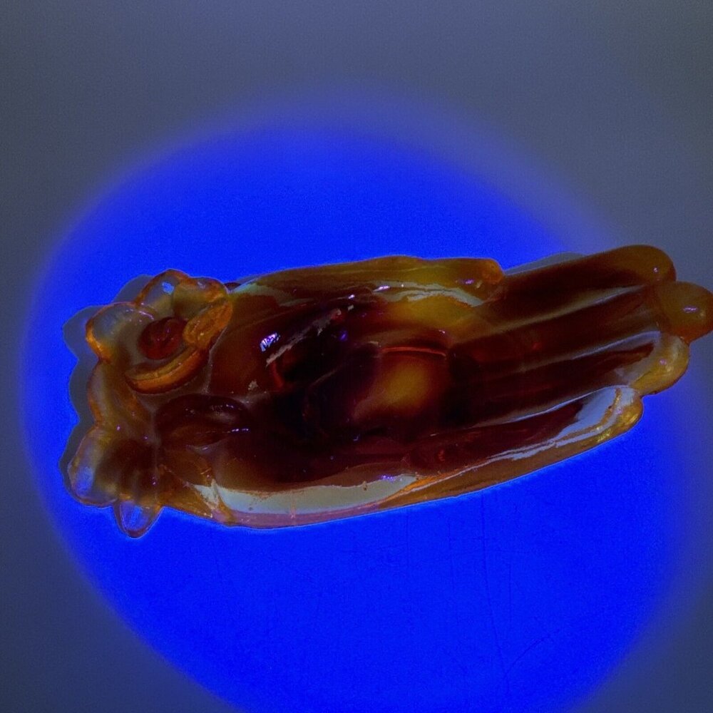 Vintage Degenhart Style Amberina Cadmium Glow Hand Flower Trinket Dish